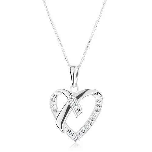 Strieborný náhrdelník 925, prívesok na retiazke, kontúra srdca, prekrížené línie