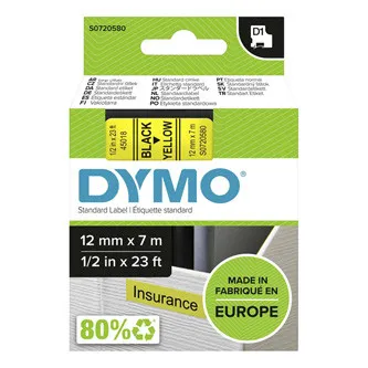 Dymo originál páska do tlačiarne štítkov, Dymo, 45018, S0720580, černý tlač/žltý podklad, 7m, 12mm, D1