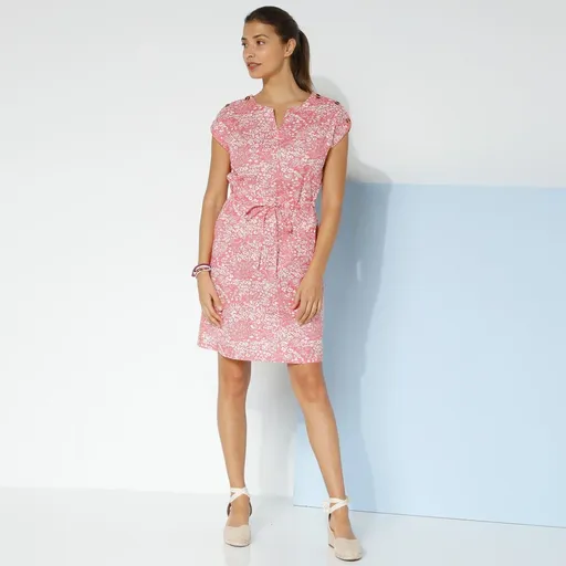 Šaty s potlačou a gombíkmi na pleciach