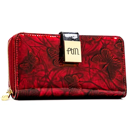 Lakovaná červená dámska peňaženka z prírodnej kože – veľká a priestranná - Peterson