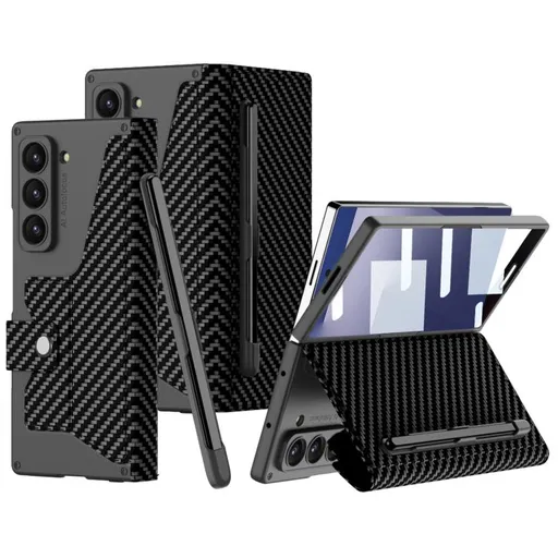 GKK SYNTHETIC Puzdro so sklom a priehradkou na stylus Samsung Galaxy Z Fold7 5G CARBON BLACK