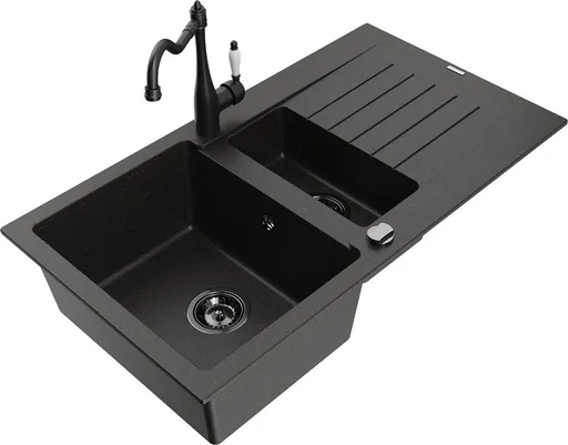 MEXEN/S MEXEN/S - Matias granitový drez 1.5 s odkvapkávačom vrátane batérie Carla čierna/zlatá metalik 6502-75-670700-70-B