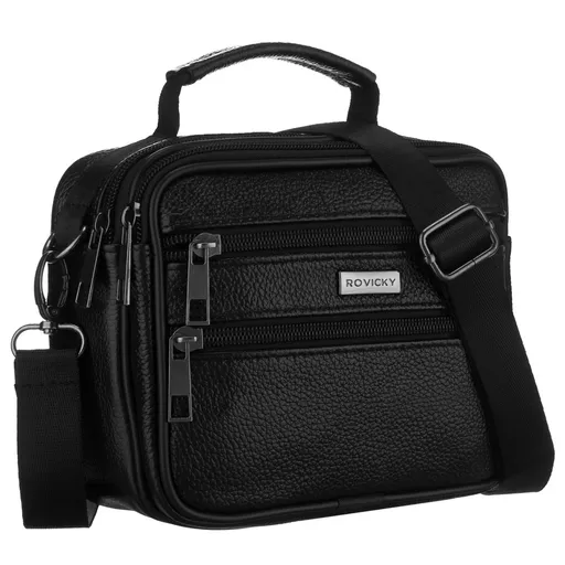 Pánska čierna kožená crossbody taška z prírodnej kože na odnímateľnom popruhu