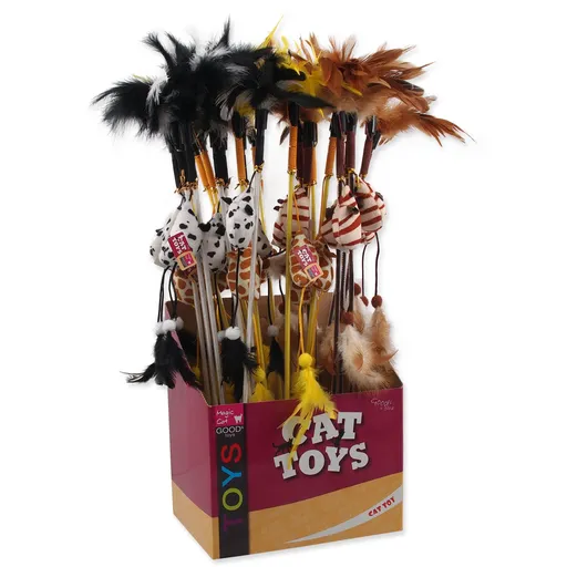 Magic Cat šidítko myška s pírky bavlna s catnipem 7 + 45 cm 40 ks