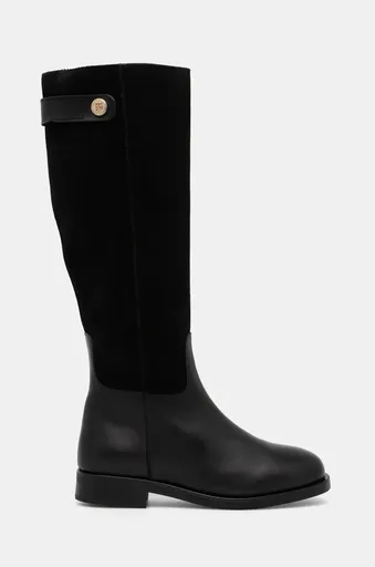 Kožené čižmy Tommy Hilfiger TH STUD LEATHER MIX LONG BOOT