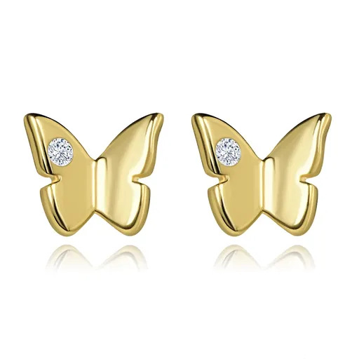 Zlaté náušnice 14K v tvare motýľa s čírym zirkónom