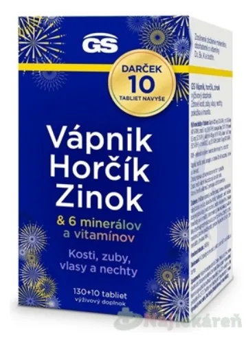 GS Vápnik Horčík Zinok Darček + 6 minerálov a vitamínov 130+10 navyše 140ks