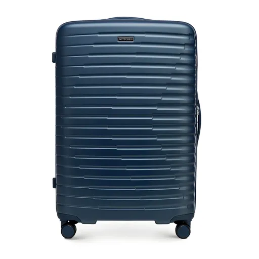 Veľký polykarbonátový kufor s horizontálnymi rebrami, námornícka modrá 56-3P-613-70