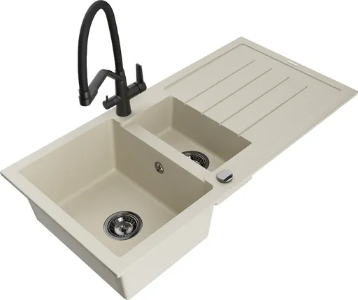 MEXEN/S MEXEN/S - Andres granitový drez s odkvapkávačom vrátane batérie Duo, béžová 6515-69-671701-70-B