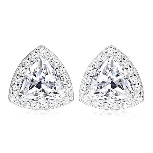 Strieborné 925 náušnice - ligotavý zirkón zdobený trojuholníkovým lemom