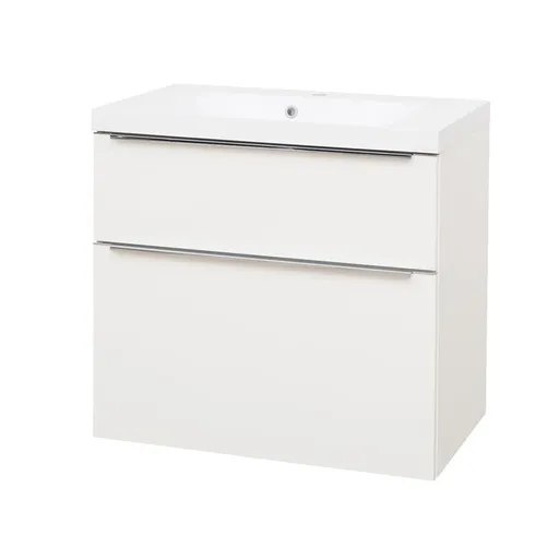 Mereo Mailo, kúpeľňová skrinka s umývadlom z liateho mramoru 81 cm, biela, chróm madlo CN511M