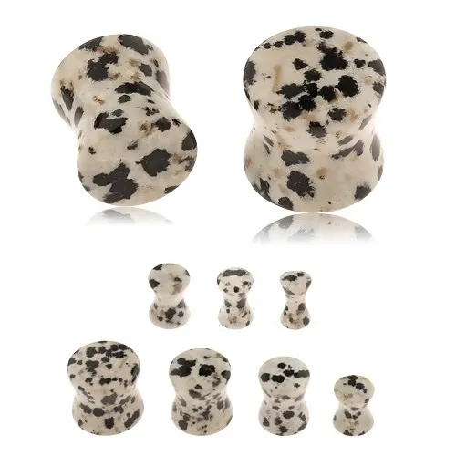 Plug do ucha z jaspisu dalmatínskeho, sivohnedý odtieň, čierne a hnedé škvrny - Hrúbka: 10 mm