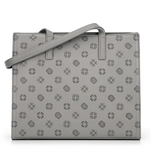 Dámska nákupná kabelka z ekokože s reliéfnym podpisom, sivá 101-4Y-P04-8