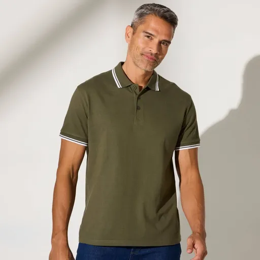 Polo tričko s krátkymi rukávmi a prúžkami na rukávoch a golieri