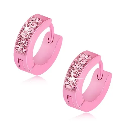 Lesklé náušnice z ocele sýtoružovej farby, ružové zirkóniky