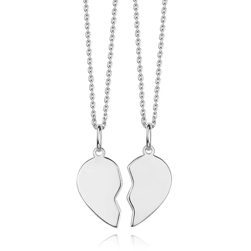 Náhrdelníky zo striebra 925 - rozpolené "zlomené" srdcia, zrkadlovo lesklé