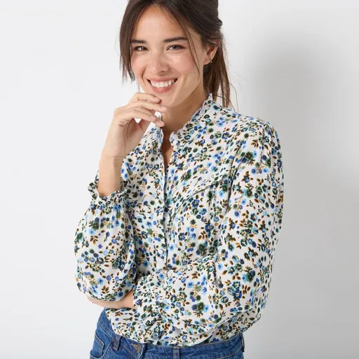 Krepónová blúzka s volánikmi a potlačou