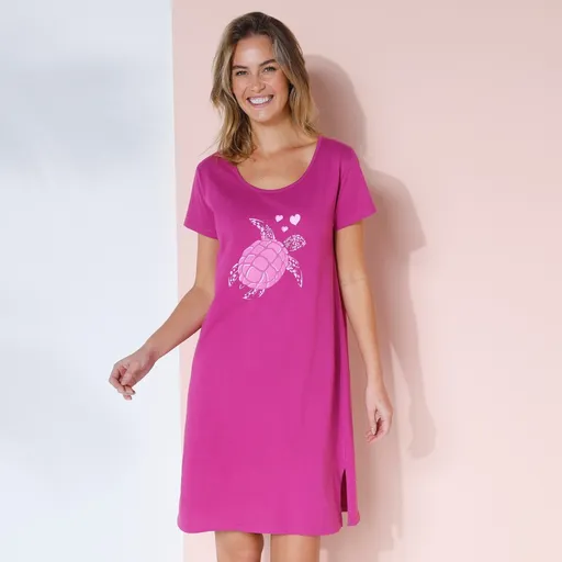 Krátka nočná košeľa s krátkymi rukávmi a potlačou Korytnačka