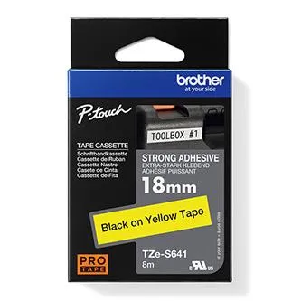 Brother originál páska do tlačiarne štítkov, Brother, TZE-S641, černý tlač/žltý podklad, laminovaná, 8m, 18mm, extrémne adhezívna