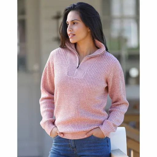 Pulóver so zipsovým stojačikom, anglický hladký vzor