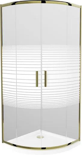 MEXEN/S - Rio sprchovací kút štvrťkruh 80x80, pruhy, zlatá + biela vanička so sifónom 863-080-080-50-20-4110G