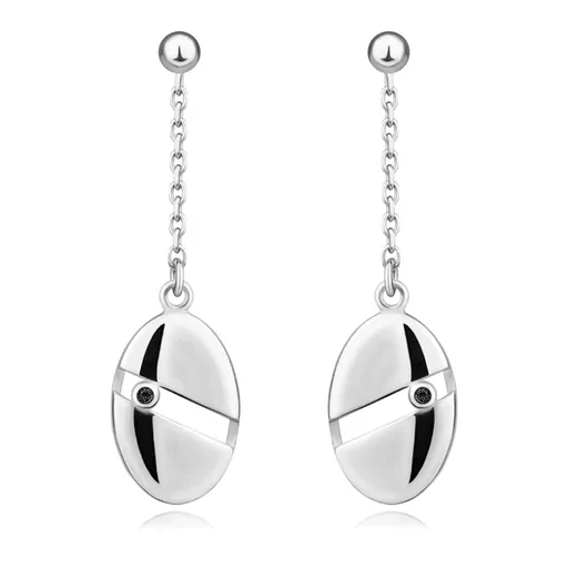 Strieborné 925 náušnice - gulička, čierny briliant, ovál s výrezom, puzetky