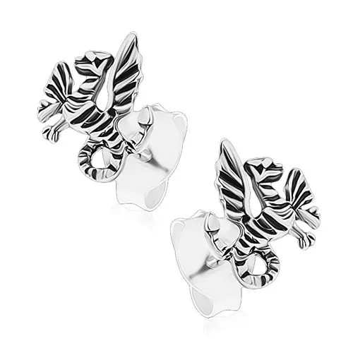 Náušnice zo striebra 925 s puzetovým zapínaním, patinovaný drak