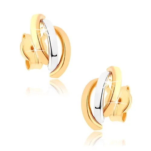 Dvojfarebné náušnice z 9K zlata s prepletanými líniami
