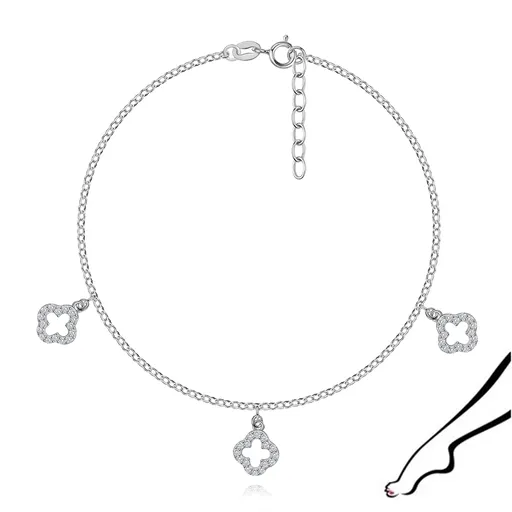 Strieborný členkový náramok 925 so zirkónovými štvorlístkami