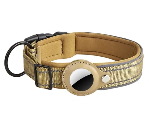 PROTEMIO GLOWY PAW Reflexný obojok pre Apple AirTag VEĽKOSŤ: L - šedo-hnedý