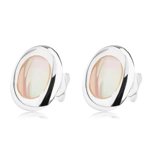 Puzetové náušnice zo striebra 925, perleťový ovál so strieborným lemom