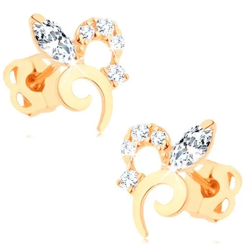 Náušnice zo žltého 14K zlata - kvet zdobený trblietavými čírymi zirkónmi