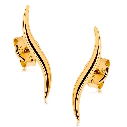 Zlaté náušnice 9K v tvare úzkej vlnky s lesklým povrchom