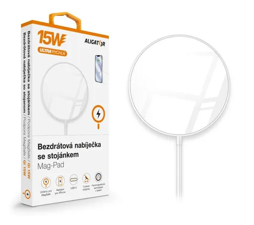 ALIGATOR bezdrôtová nabíjačka ALIGATOR Mag-Pad, určené pre MagSafe, 15W, biela