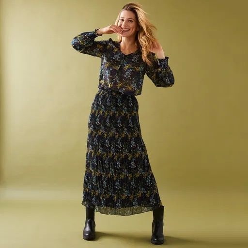 Blúzka s potlačou kvetín, vo folkovom štýle z recyklovaného polyesteru