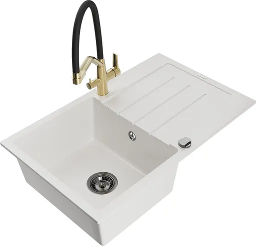 MEXEN/S MEXEN/S - Bruno granitový drez s odkvapkávačom vrátane batérie Duo, biela 6513-20-671701-57-B