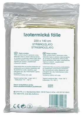 ALFA VITA Izotermická fólia 220x140cm, striebro/zlato 1ks