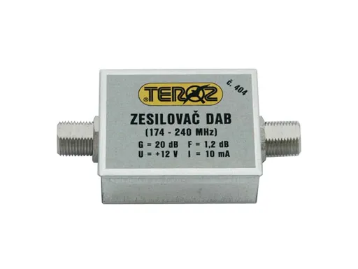 Anténny zosilňovač TEROZ 404X, DAB, G20dB, F1,2dB, U98dBμV, F-F