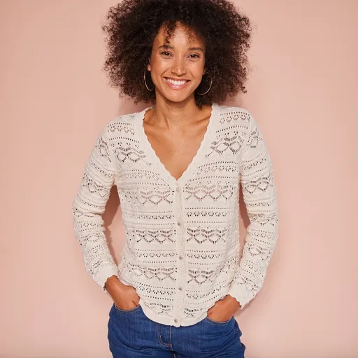 Ažúrový sveter na gombíky s výstrihom do ,,V''