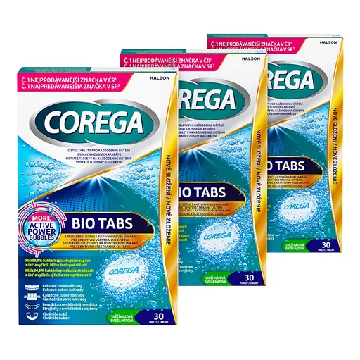 COREGA Bio tabs antibakteriálne tablety na zubné náhrady 3 x 30 kusov