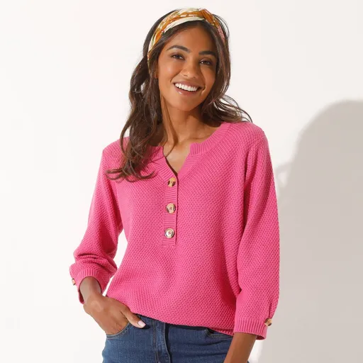 Pulóver s výstrihom na gombíky a 3/4 rukávmi