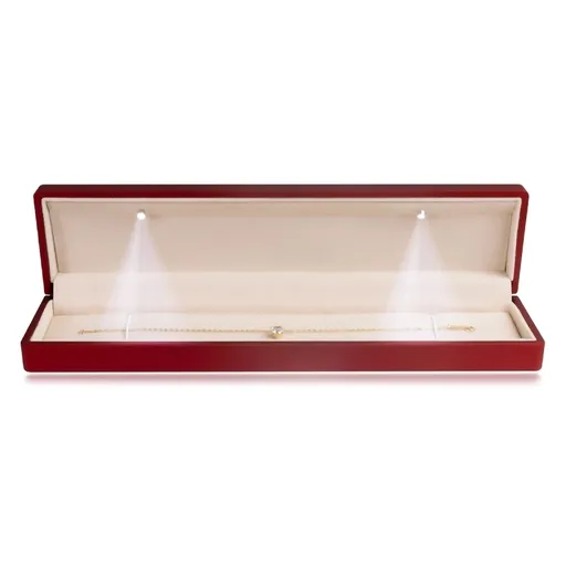 LED darčeková krabička na náramok - matná červená farba, podlhovastý tvar