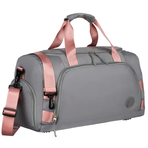 Šedo-ružová víkendová cestovná taška s komorou na obuv a uchytením na kufor - Peterson