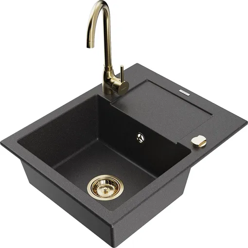 MEXEN/S MEXEN/S - Enzo granitový drez s odkvapkávačom vrátane batérie Telma, čierna kropenatá 6506-76-670200-50