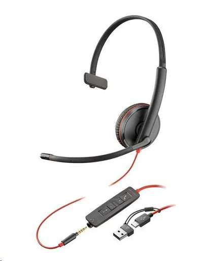 Poly Blackwire 3215 náhlavná súprava, 3.5 mm jack + USB-C/A adaptér, mono (bulk)