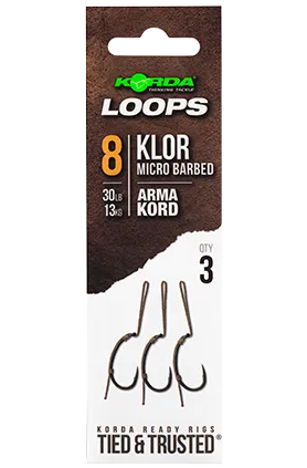 Korda hotové montáže loop rigs klor - háčik 8 nosnosť 30 lb