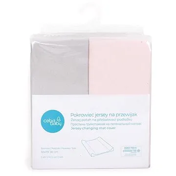 CEBA Poťah na prebaľovaciu podložku 50 × 70 – 80 cm 2 ks, Light Grey + Pink (5907672328898)