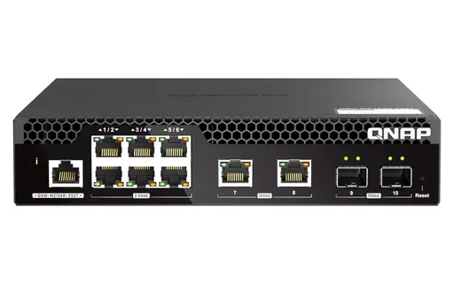 QNAP riadený switch QSW-M2106R-2S2T (6x 2,5GbE RJ45, 2x 10GbE RJ45, 2x 10GbE SFP+, malá šírka)