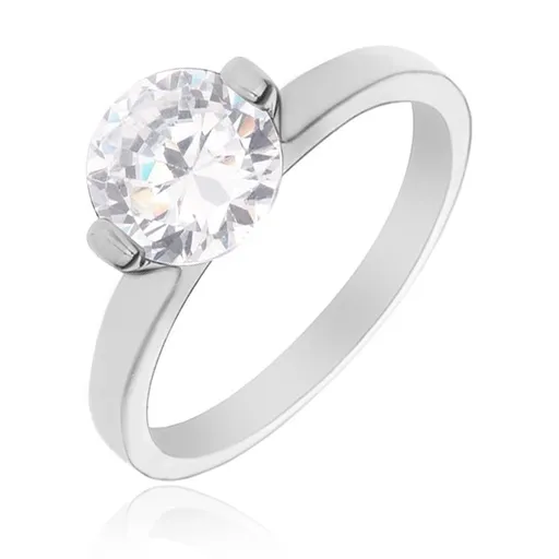 Strieborný prsteň 925 - okrúhly číry zirkón s dvomi kolíkmi - Veľkosť: 55 mm