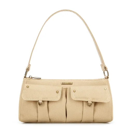 Dámska ramenná kabelka s vreckami béžová 100-4Y-439-9